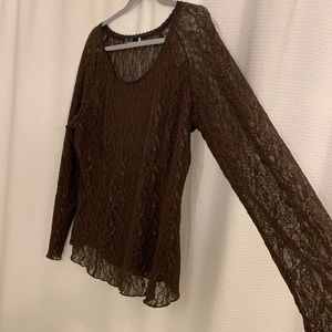 Chocolate Brown Long Sleeve Lace Shell W/Lining